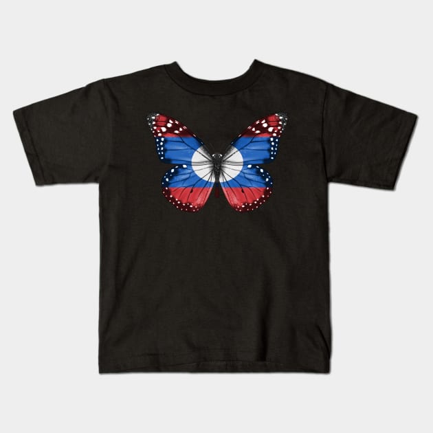 Lao Flag  Butterfly - Gift for Lao From Laos Kids T-Shirt by Country Flags